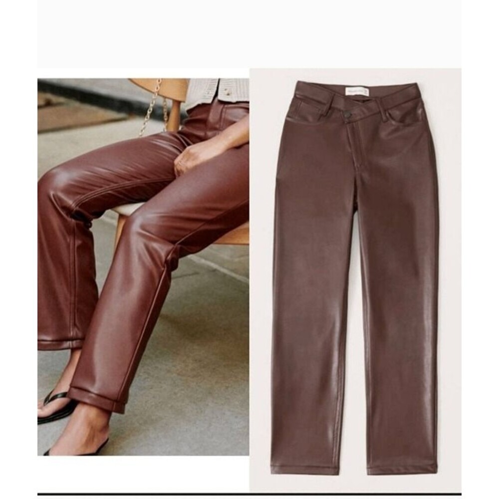 Abercrombie & Fitch Oxblood Faux Leather Crossover Straight Fit Pants 2 Jeans